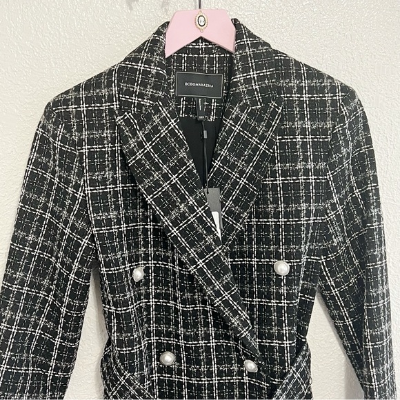 NWT BCBGMaxAzria Tweed Blazer Dress With Feather Sleeves - Picture 5 of 14